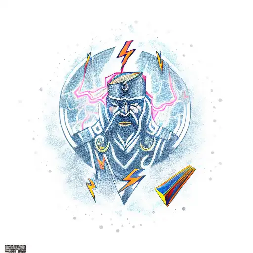 A unique combination of praying hands and Mjolnir in a new-school style, with lightning bolts surrounding them tattoo design idea