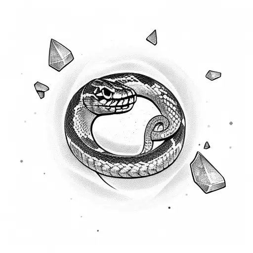 snake wrapped around crystals tattoo design idea