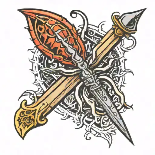royal knife with spider headle on the back add the number 2004 tattoo design idea