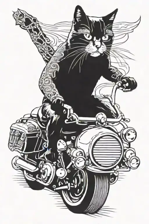  a cat riding harley davidson motorcycle tattoo design idea