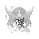 Create a tattoo decal featuring the iconic image of the Titan Atlas holding up the sky, but with a glitch effect. tattoo design idea