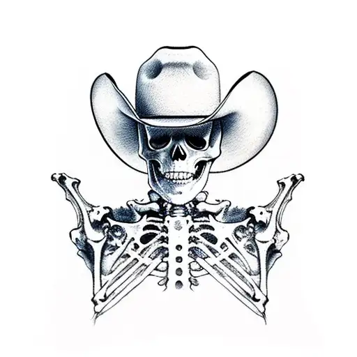 skeleton arm tipping a cowboy hat tattoo design idea