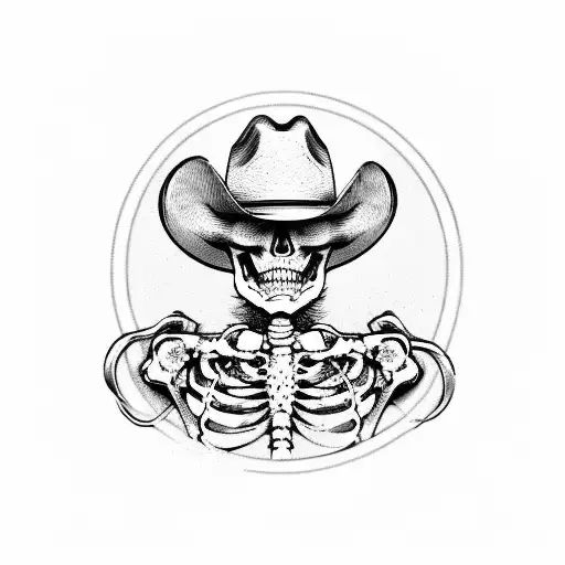 skeleton tipping a cowboy hat tattoo design idea