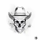 skull tipping cowboy hat "howdy bitches" tattoo design idea