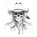 skull tipping cowboy hat "howdy bitches" tattoo design idea