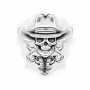 skeleton tipping a cowboy hat tattoo design idea
