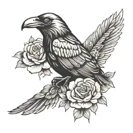 crow,snake,flower tattoo design idea