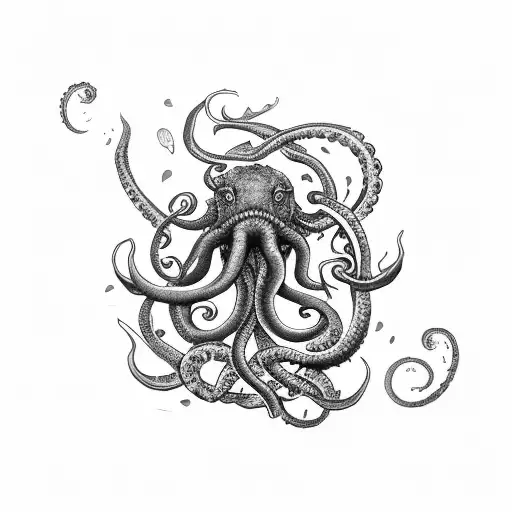 female kraken with hearts  tattoo design idea