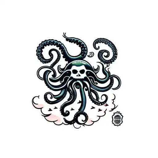 girl kraken with hearts  tattoo design idea