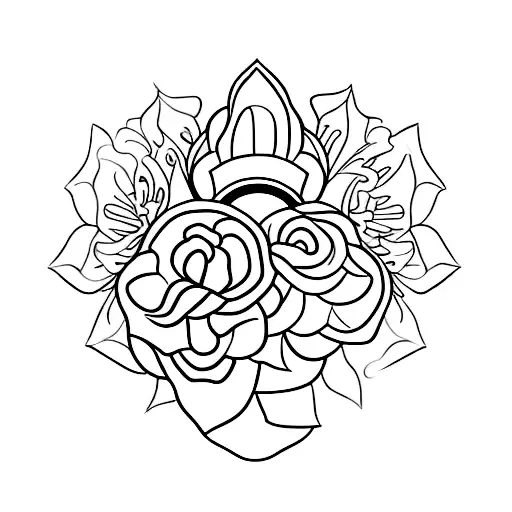 A black and grey tattoo of a Libra scale with flower petals as weights tattoo design idea