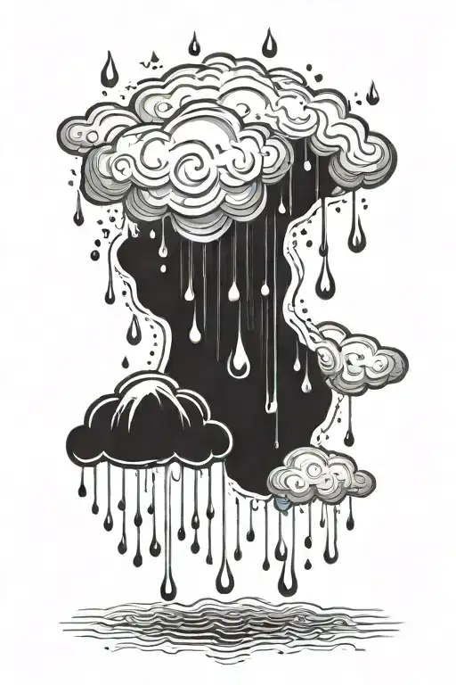 Rain drops, thunder, one cloud, very dark tattoo design idea