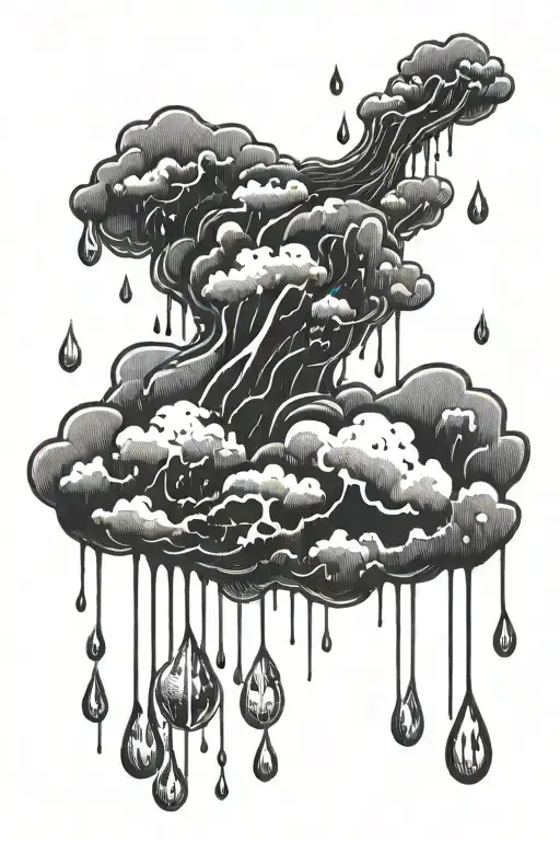 Rain drops thunder one cloud very dark tattoo design idea