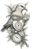 dove, mother, rosary wrapped tattoo design idea