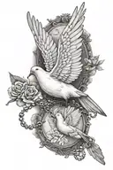 dove, mother, rosary wrapped tattoo design idea