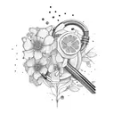 holding hands, pipe wrench, orange flowers tattoo design idea