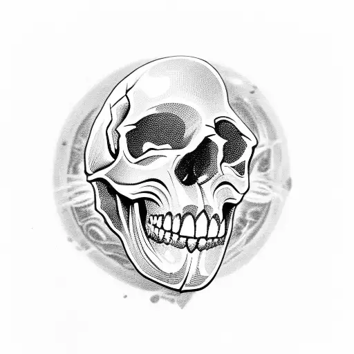 A skull with a heart-shaped eye socket and a brain-shaped cavity tattoo design idea