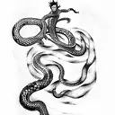 Australian teacher surfing through a halfpipe with medusa snakes all around him  tattoo design idea