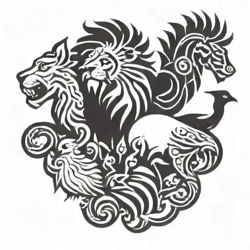 Lion, lamb, eagle and dove tattoo design idea