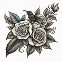 A deadly nightshade plant intertwined with roses and crows tattoo design idea