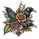 A deadly nightshade plant intertwined with roses and crows tattoo design idea