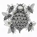 Bees heart hives pattern tattoo design idea