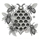 Bees heart hives pattern tattoo design idea