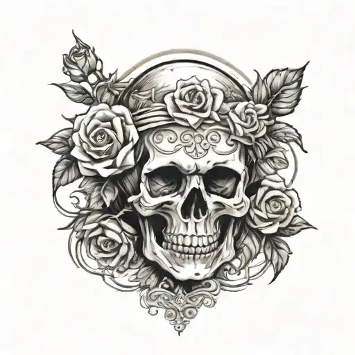Skull with roses, jesus, respect family, illuminatie  tattoo design idea