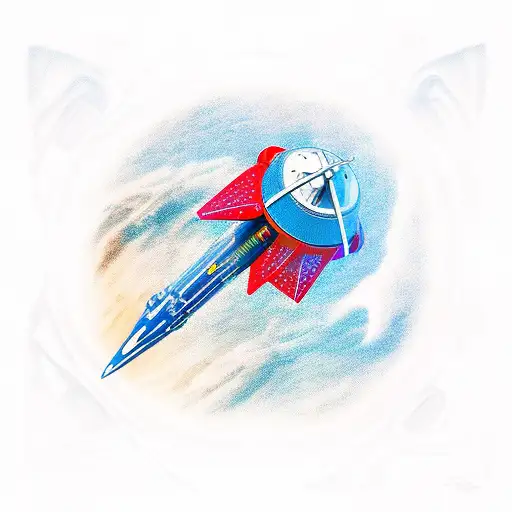 A spaceship epically flying to the stars in a way that represents overcoming obstacles and the Latin phrase Ad astra tattoo design idea