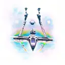 A spaceship epically flying to the stars in a way that represents overcoming obstacles and the Latin phrase Ad astra tattoo design idea