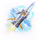 A spaceship epically flying to the stars in a way that represents overcoming obstacles and the Latin phrase Ad astra tattoo design idea