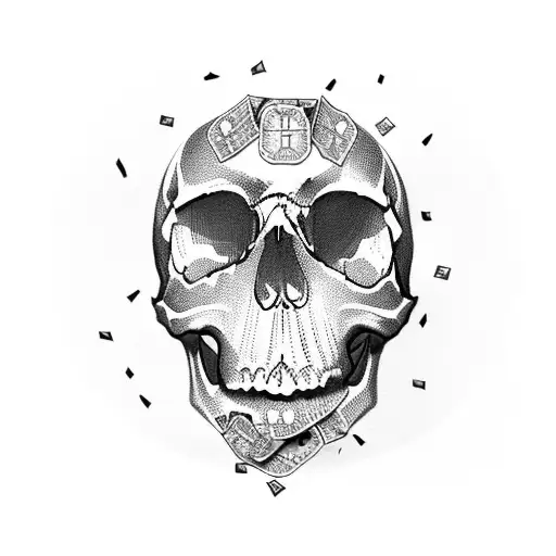 Skull made of dollar bills with animal eyes tattoo design idea