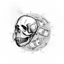 Skull made of dollar bills with animal eyes tattoo design idea