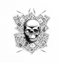 Skull made of dollar bills with animal eyes tattoo design idea