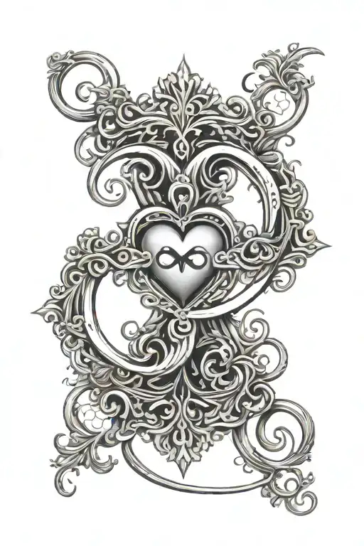 infinity sign with moon and heart  tattoo design idea