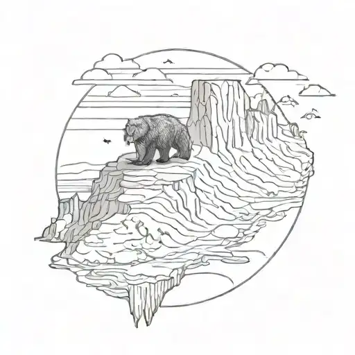 A tattoo incorporating the Albères' Mountain, the Cliff of Moher, the Giant Causeway, and the Californian Grizzly tattoo design idea