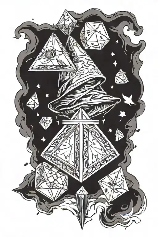 dnd dice, assassins creed and wolf tattoo design idea