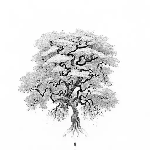 arbre de vie et marteau de tor avec un corbeau tattoo design idea