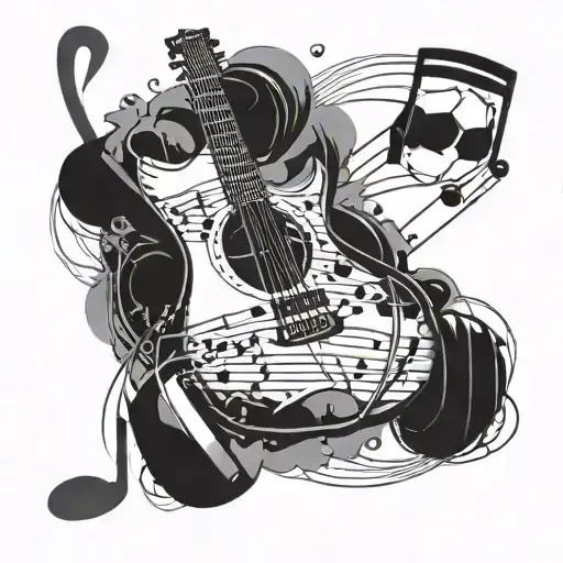 A tattoo design incorporating musical notes and athletic equipment, symbolizing the balance between your love for music and passion for sports tattoo design idea