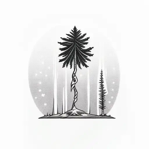 Traditional "Lebanese Cedar Tree And Saudi Palm Tree" Tattoo Idea