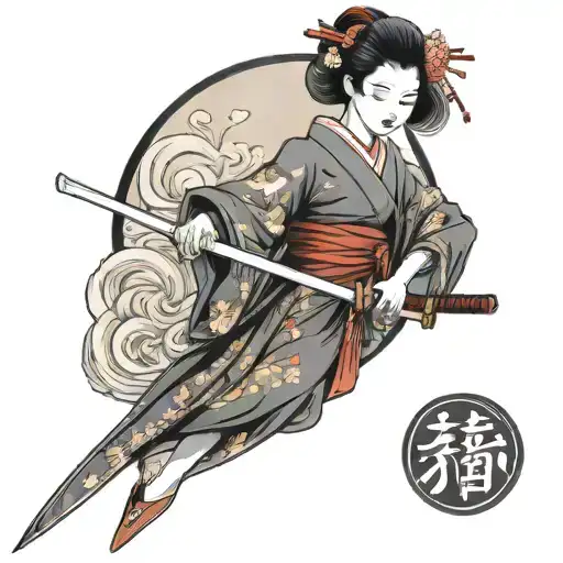 Japanese geisha holding a katana tattoo design idea