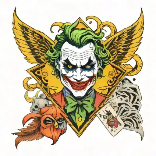 Joker card jangle mask with different emotions representing mental tattoo design idea