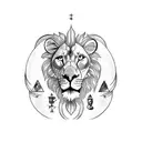 half sleeve forearm with moon, lion, olive tree, horoscope signs of libra, cancer, scorpio and two aquarius tattoo design idea