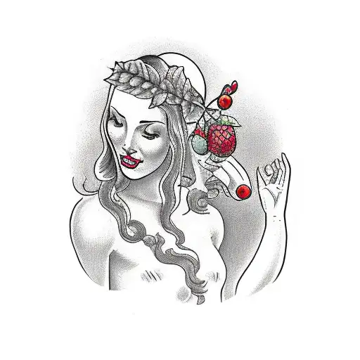 Biblical Eve, woman, from the garden of eden pulling fruit from tree tattoo design idea