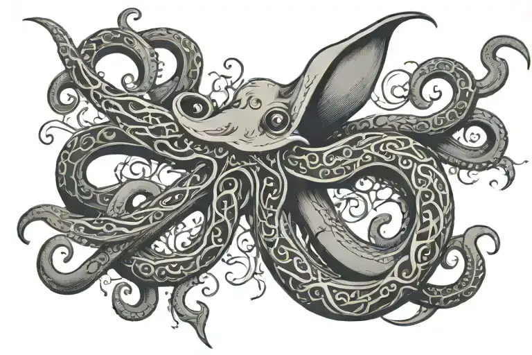 squid wrapping around fluke anchor intertwined tattoo design idea
