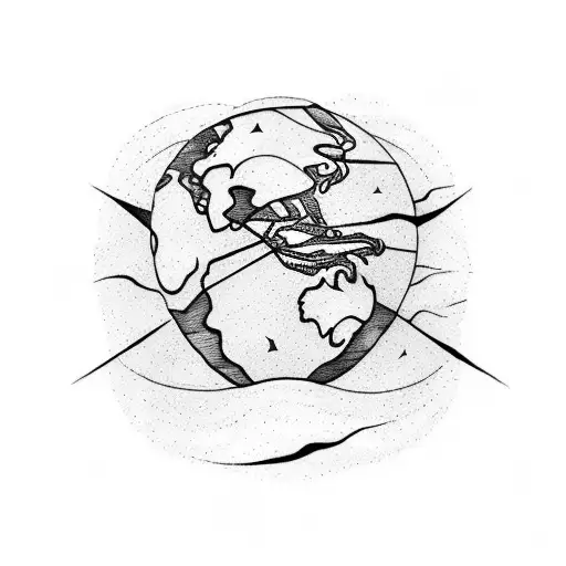 earth planet divided in two by a line that seems like a geologícal fault tattoo design idea