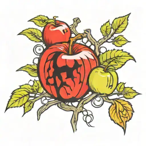 tree branches with apples and puzzle pieces forming tattoo design idea