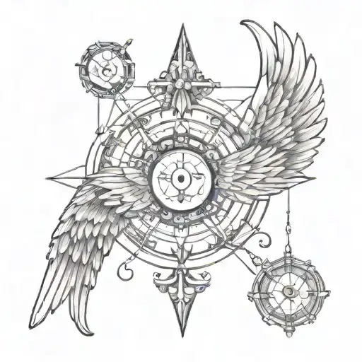 angels wings, libra scale, love, third eye, power tattoo design idea