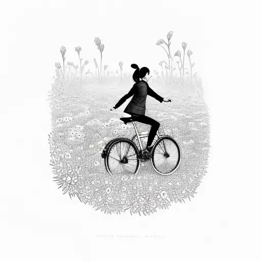 A kind person riding a bike through a field of flowers tattoo design idea