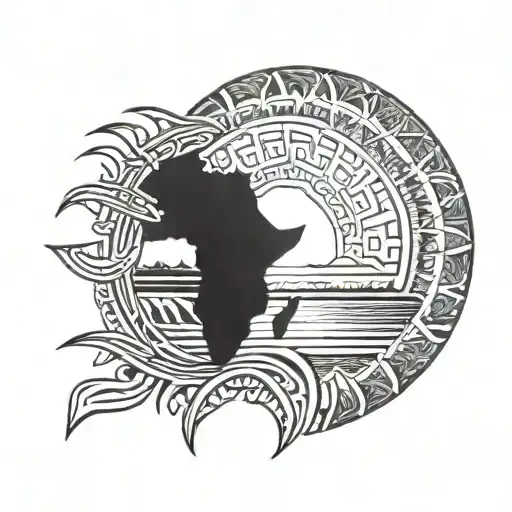 african tribal sunrise integrated tattoo design idea