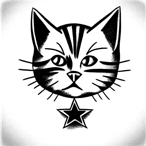 Cat with dallas cowboy star tattoo design idea